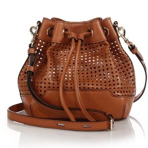 Rebecca Minkoff Mini Perforated Leather Crossbody Bucket Bag in Cognac EUC